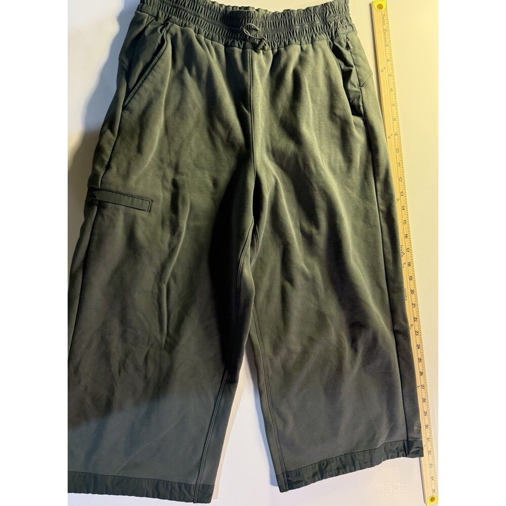 Athleta Wide Leg Crop Pants Women’s Size S Green Fleece Lined Drawstring Waist